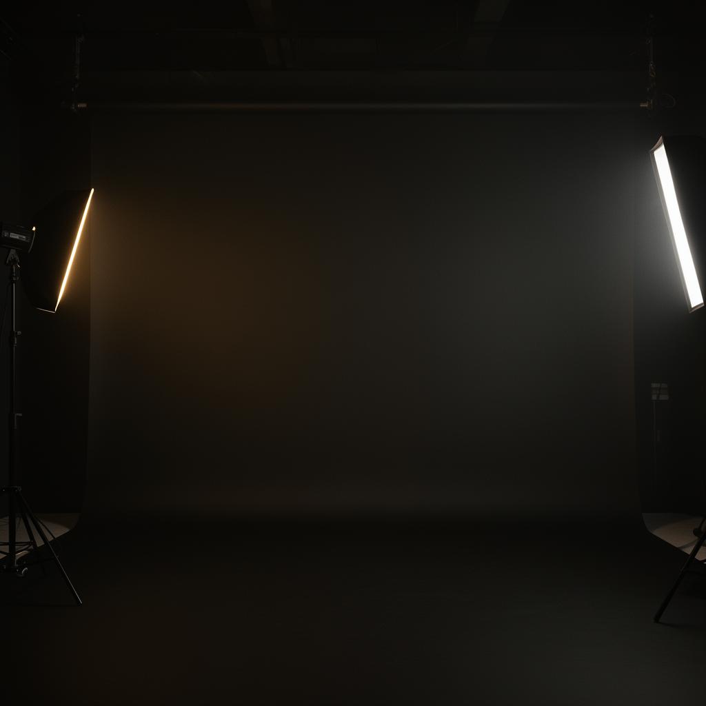 Premium content studio with cinematic gold light